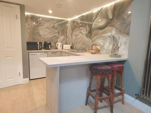 Wide view of the open-plan kitchen